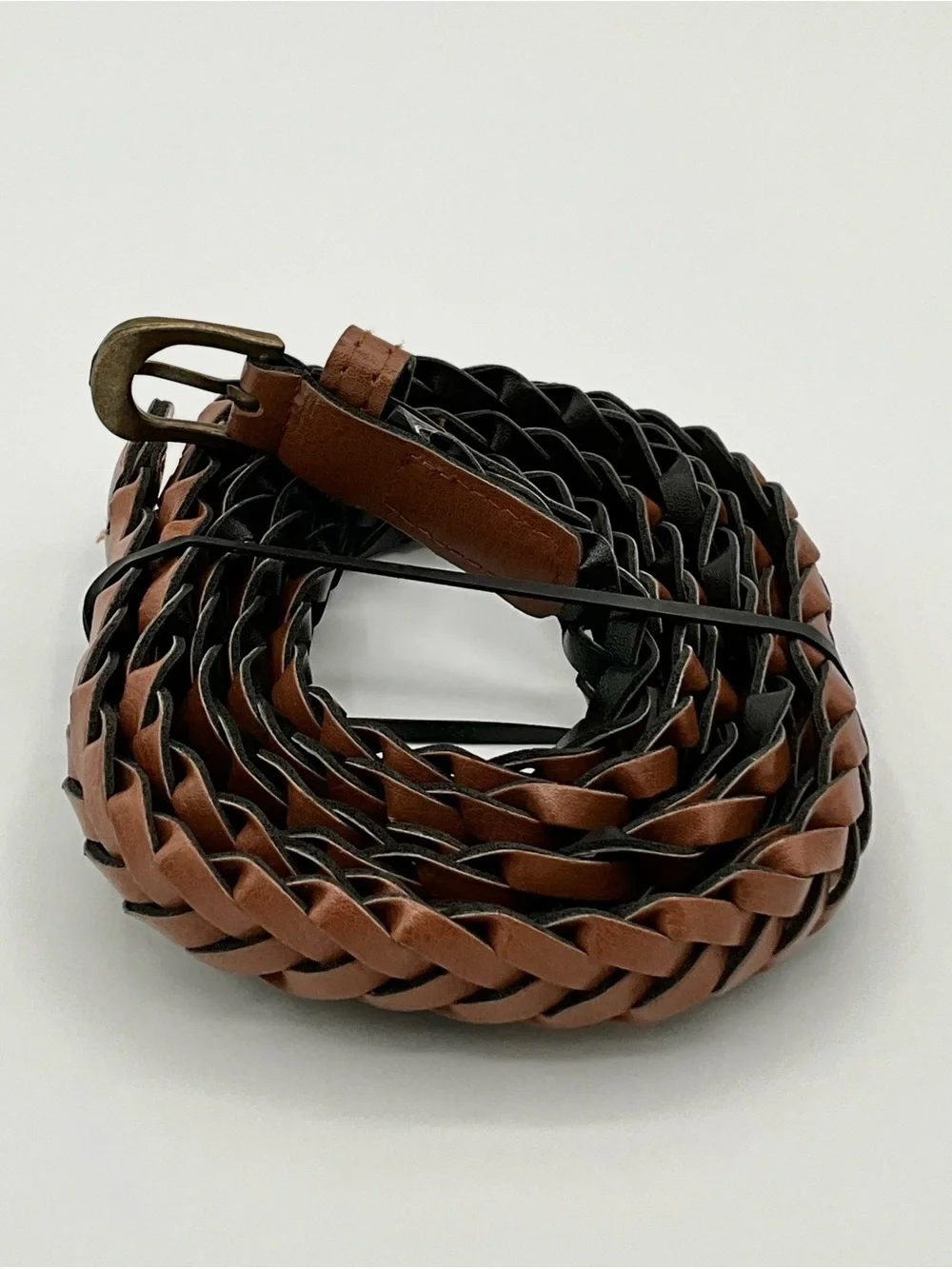 LN Torrid Narrow Waist Belt Brown Braided Faux Leather Brass Hardware Size0/00